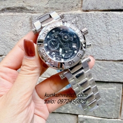Đồng Hồ Nam Invicta Chronograph Lộ Máy Niềng Số Vỏ Silver Mặt Đen 46mm