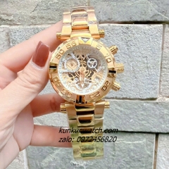 Đồng Hồ Nam Invicta Chronograph Lộ Máy Niềng Số Vỏ Gold Mặt Trắng 46mm