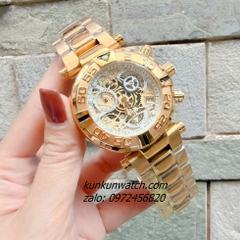 Đồng Hồ Nam Invicta Chronograph Lộ Máy Niềng Số Vỏ Gold Mặt Trắng 46mm