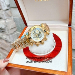 Đồng Hồ Nam Invicta Chronograph Lộ Máy Niềng Số Vỏ Gold Mặt Trắng 46mm