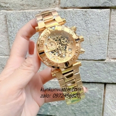 Đồng Hồ Nam Invicta Chronograph Lộ Máy Niềng Số Full Gold Mặt 46mm