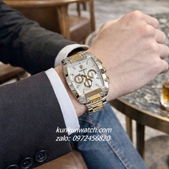 Đồng Hồ Nam Versace Dominus Chronograph 6 Kim Demi Gold Mặt Trắng Vuông 42 x 49.5mm