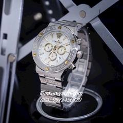 Đồng Hồ Nam Versace Greca Logo Chronograph Đinh Ốc Vàng 6 Kim Silver 43mm