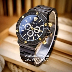 Đồng Hồ Nam Versace Greca Logo Chronograph 6 Kim Full Đen 43mm