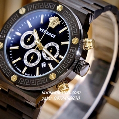 Đồng Hồ Nam Versace Greca Logo Chronograph 6 Kim Full Đen 43mm