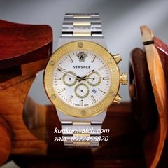 Đồng Hồ Nam Versace Greca Logo Chronograph 6 Kim Viền Gold, Demi Mặt Trắng 43mm 1