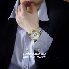 Đồng Hồ Nam Versace Greca Logo Chronograph 6 Kim Viền Gold, Demi Mặt Trắng 43mm