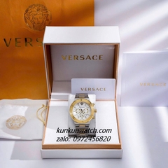 Đồng Hồ Nam Versace Greca Logo Chronograph 6 Kim Viền Gold, Demi Mặt Trắng 43mm