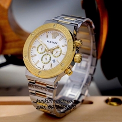 Đồng Hồ Nam Versace Greca Logo Chronograph 6 Kim Viền Gold, Demi Mặt Trắng 43mm