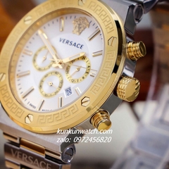 Đồng Hồ Nam Versace Greca Logo Chronograph 6 Kim Viền Gold, Demi Mặt Trắng 43mm