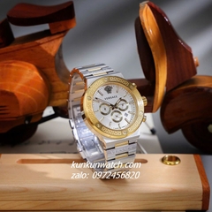Đồng Hồ Nam Versace Greca Logo Chronograph 6 Kim Viền Gold, Demi Mặt Trắng 43mm