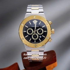 Đồng Hồ Nam Versace Greca Logo Chronograph 6 Kim Viền Gold, Demi Mặt Đen 43mm 1