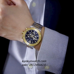 Đồng Hồ Nam Versace Greca Logo Chronograph 6 Kim Viền Gold, Demi Mặt Đen 43mm