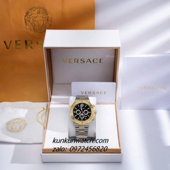 Đồng Hồ Nam Versace Greca Logo Chronograph 6 Kim Viền Gold, Demi Mặt Đen 43mm