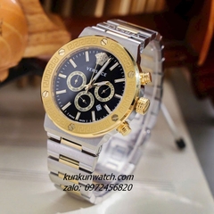 Đồng Hồ Nam Versace Greca Logo Chronograph 6 Kim Viền Gold, Demi Mặt Đen 43mm