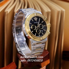 Đồng Hồ Nam Versace Greca Logo Chronograph 6 Kim Viền Gold, Demi Mặt Đen 43mm