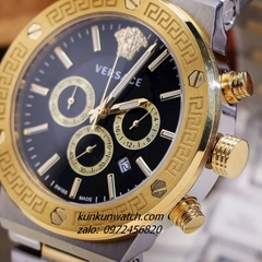 Đồng Hồ Nam Versace Greca Logo Chronograph 6 Kim Viền Gold, Demi Mặt Đen 43mm