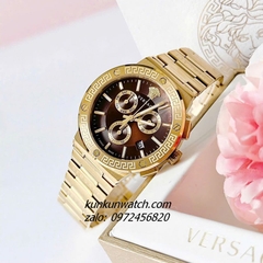 Đồng Hồ Nam Versace Greca Logo Chronograph 6 Kim Gold Mặt Nâu 43mm