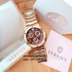 Đồng Hồ Nam Versace Greca Logo Chronograph 6 Kim Gold Mặt Nâu 43mm