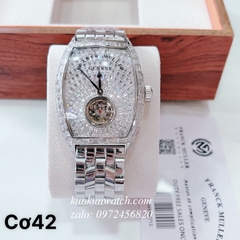 Đồng Hồ Nam Franck Muller Automatic Lộ Cơ Đính Full Pha Lê Bạc Mặt Trắng 42mm 1