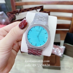 Đồng Hồ Nam Gucci 25H Điểm Logo Các Mốc Giờ Bạc Mặt Xanh Lơ 38mm 1