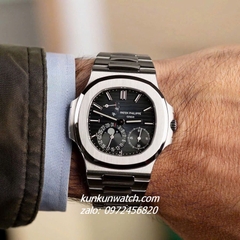 Đồng Hồ Nam Patek Philippe Nautilus Automatic 5 Kim 2 Lịch Silver Mặt Đen 40mm