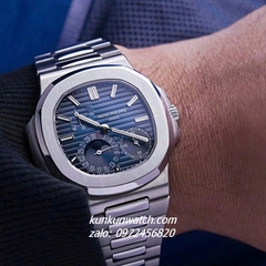 Đồng Hồ Nam Patek Philippe Nautilus Automatic 5 Kim 2 Lịch Silver Mặt Xanh 40mm