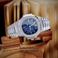 Đồng Hồ Nam Patek Philippe Nautilus Automatic 5 Kim 2 Lịch Silver Mặt Xanh 40mm
