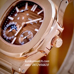 Đồng Hồ Nam Patek Philippe Nautilus Automatic 5 Kim 2 Lịch Rose Gold 40mm
