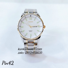 Đồng Hồ Nam Citizen 2 Lịch Dạ Quang Quartz Demi Mặt Trắng 42mm 1