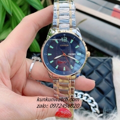 Đồng Hồ Nam Citizen 2 Lịch Dạ Quang Quartz Demi Mặt Xanh 42mm
