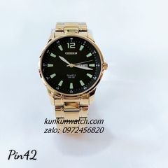 Đồng Hồ Nam Citizen 2 Lịch Dạ Quang Quartz Gold Mặt Đen 42mm 1