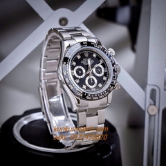 Đồng Hồ Nam Rolex Cosmograph Daytona Automatic 6 Kim Silver Mặt Đen 40mm