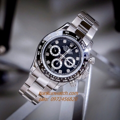 Đồng Hồ Nam Rolex Cosmograph Daytona Automatic 6 Kim Silver Mặt Đen 40mm
