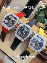 Đồng Hồ Nam Richard Miller - Vỏ Bạc Đính Hạt - Dây Vải Vàng - Quartz - 42mm
