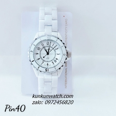 Đồng Hồ Nữ Chanel J12 Đính Đá 12 Mốc Giờ Dây Đá Ceramic Trắng 34mm - 40mm
