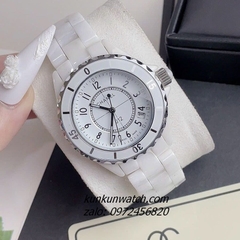 Đồng Hồ Nữ Chanel J12 Đính Đá 12 Mốc Giờ Dây Đá Ceramic Trắng 34mm - 40mm