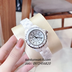 Đồng Hồ Nữ Chanel J12 Đính Đá 12 Mốc Giờ Dây Đá Ceramic Trắng 34mm - 40mm