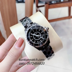 Đồng Hồ Nữ Chanel J12 Đính Đá 12 Mốc Giờ Dây Đá Ceramic Đen 34mm - 40mm