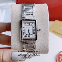 Đồng Hồ Nam Cartier 2 Kim Mặt La Mã Vuông Silver Quartz 32mm 1
