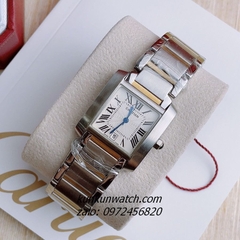Đồng Hồ Nam Cartier 3 Kim Lịch Ngày Mặt La Mã Vuông Demi Quartz 34mm 1