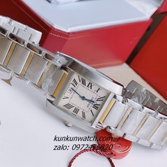 Đồng Hồ Nam Cartier 3 Kim Lịch Ngày Mặt La Mã Vuông Demi Quartz 34mm