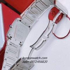 Đồng Hồ Nam Cartier 3 Kim Lịch Ngày Mặt La Mã Vuông Demi Quartz 34mm