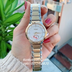 Đồng Hồ Cặp Đôi Citizen Quartz Đính Đá 4 Mốc Giờ Lịch Ngày Demi Mặt Trắng 40mm - 32mm