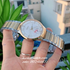 Đồng Hồ Cặp Đôi Citizen Quartz Đính Đá 4 Mốc Giờ Lịch Ngày Demi Mặt Trắng 40mm - 32mm