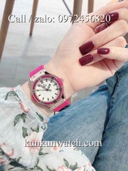 Đồng Hồ Nữ Hublot HLNSV019 - Dây Hồng Mặt Trắng Vỏ Bạc - 34mm