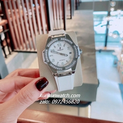 Đồng Hồ Nữ Hublot Đính Đá Lịch Ngày Dây Silicone Trắng Silver 36mm