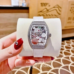 Đồng Hồ Nữ Franck Muller V32 - ABF Nền Lộ Máy, Hoa Văn - Dây Trắng - 32 x 42mm 1