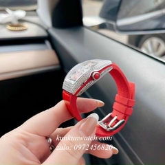 Đồng Hồ Nữ Franck Muller V32 - ABF Nền Lộ Máy, Hoa Văn - Dây Đỏ - 32 x 42mm