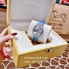 Đồng Hồ Nữ Franck Muller V32 - ABF Nền Lộ Máy, Hoa Văn - Dây Xanh - 32 x 42mm